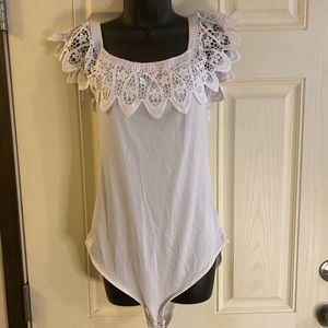 Never worn white lace collar onesie Lg